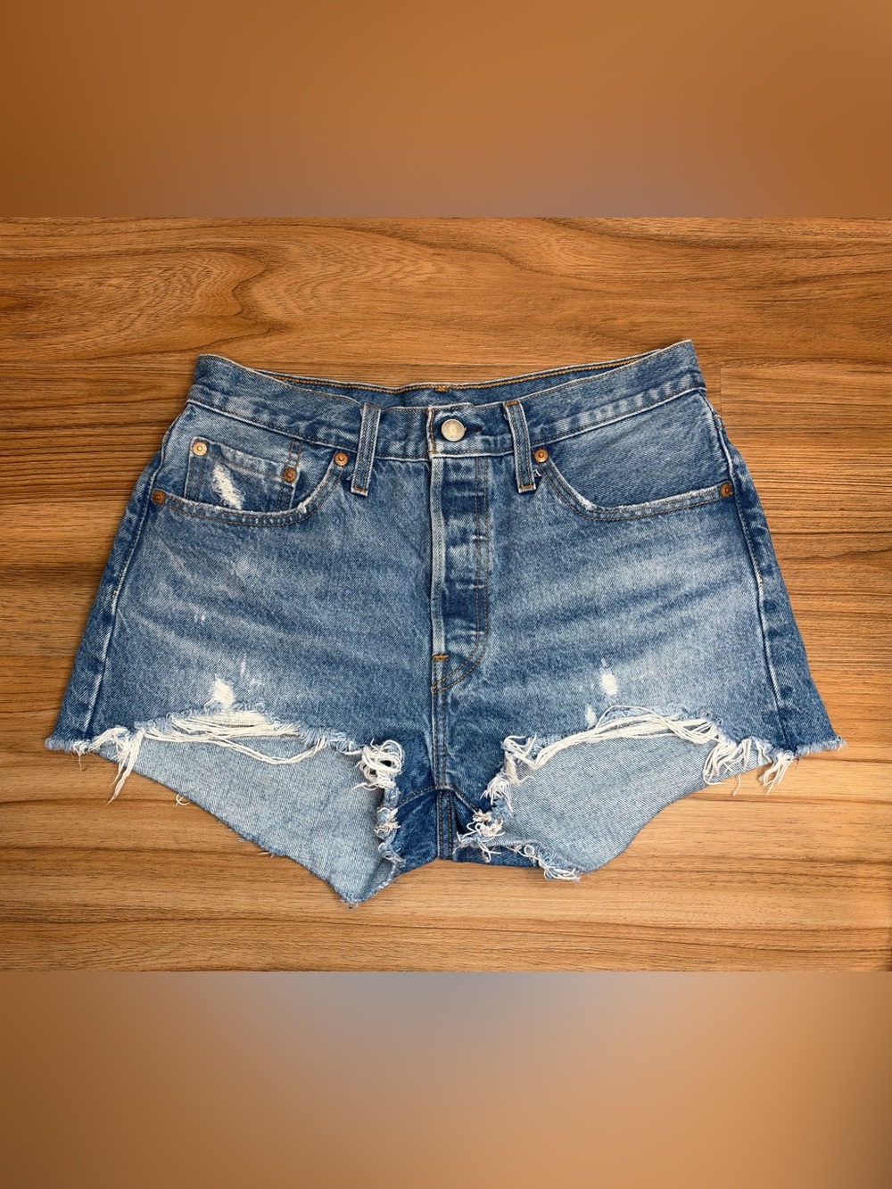 Levi's 501 Distressed High-Rise Denim Shorts - Blue